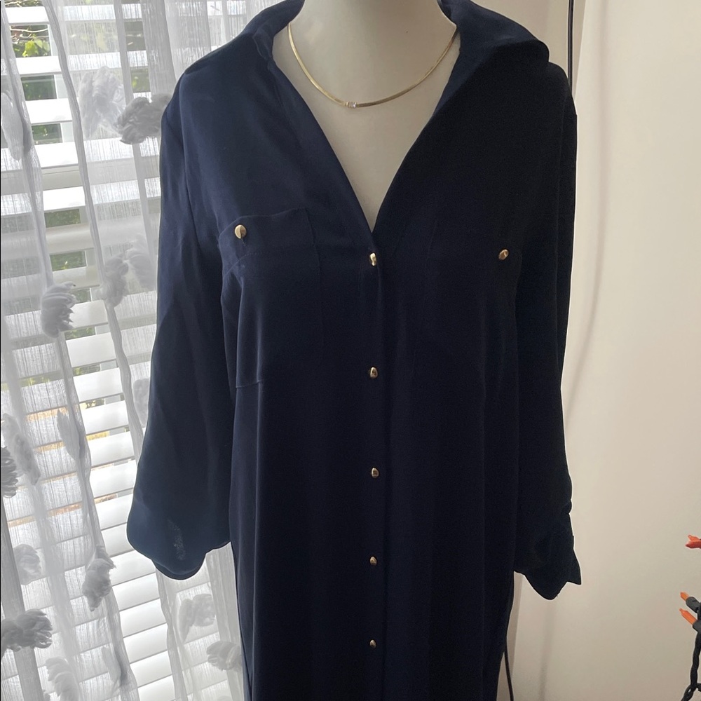 Zara Dark Blue Dress with Metallic Details